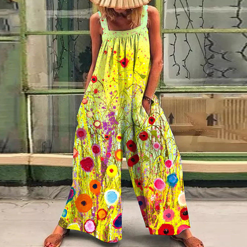 Damen lässiger Jumpsuit mit floralem Muster und weitem Schnitt