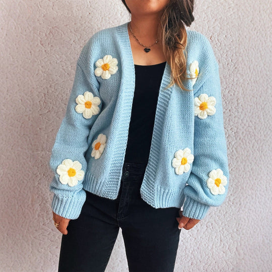 Damen Strickjacke mit floralem Design und lässiger Passform