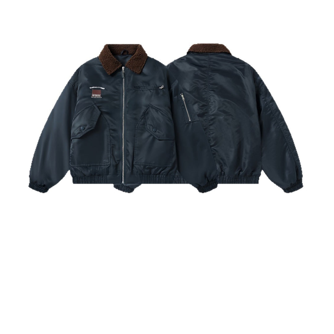 Herren Kurzer gesteppter Bomber mit Teddykragen und Multifunktionstaschen Shop Nory