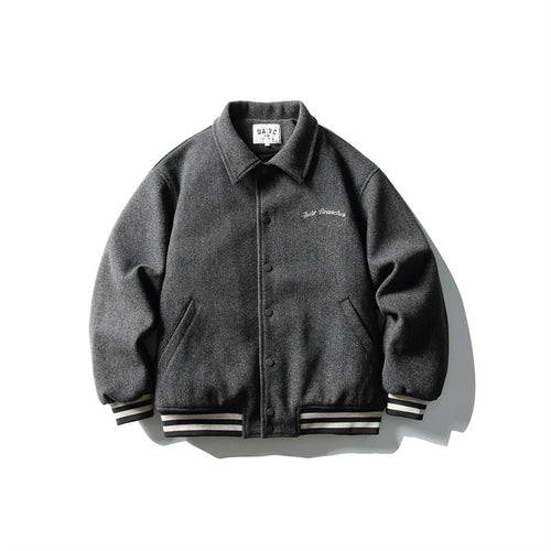 Herren Boxy College‑Blousonjacke aus Wollmix mit Druckknopfverschluss und gestreiften Rippbündchen Shop Nory