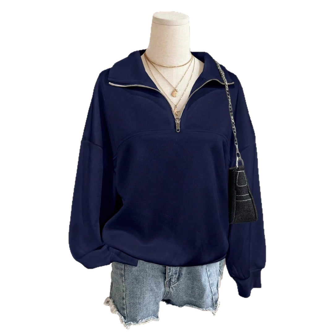 Damen nan Oversize Sweatshirt mit halbem Reißverschluss, Stehkragen und Ballonärmeln Shop Nory