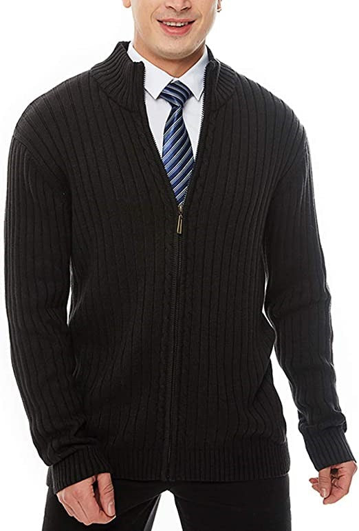 Herren Feinstrick-Cardigan mit durchgehendem Reißverschluss, Stehkragen und markanter Rippenstruktur Shop Nory