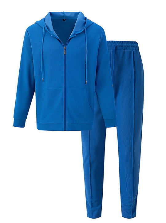 Herren nan Waffelstruktur-Jogginganzug mit Kapuzen-Zipjacke und konisch geschnittener Jogginghose