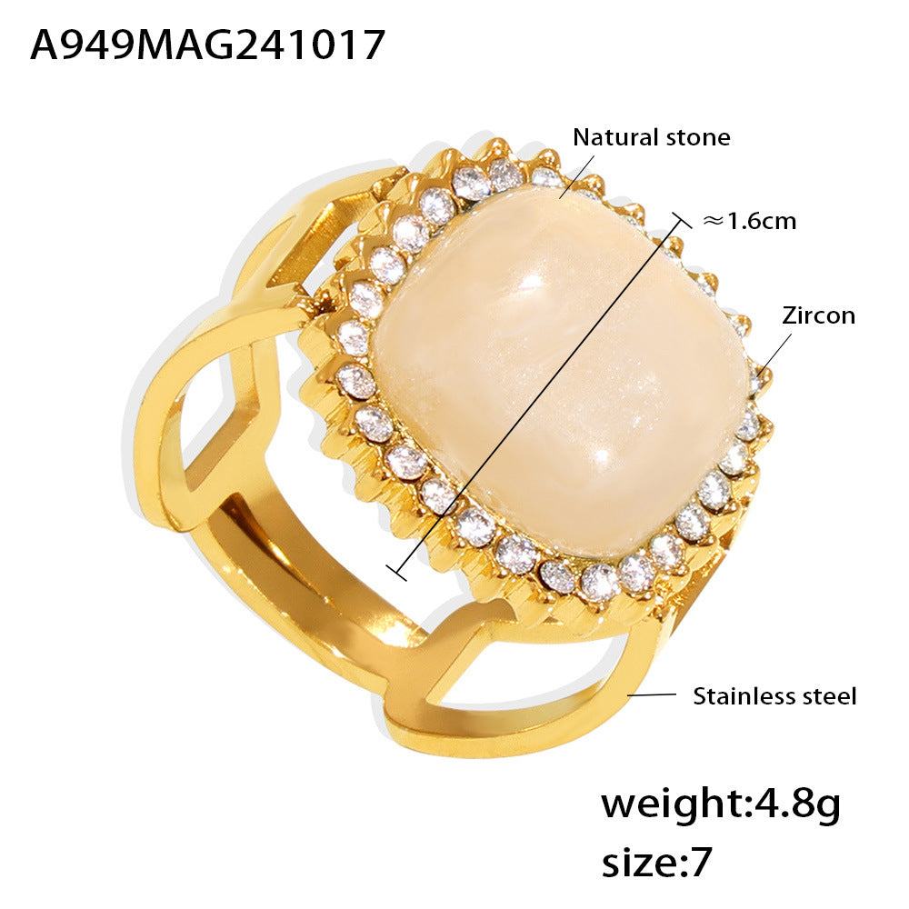 Damenring mit natürlichem Stein und Zirkonbesatz Shop Nory