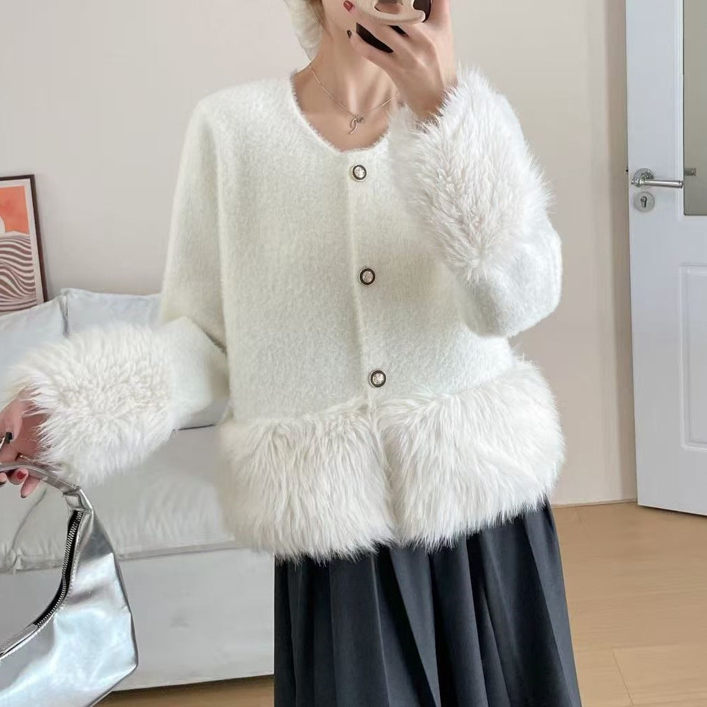 Damen Stilvolle und Flauschige Strickjacke Shop Nory