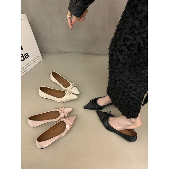 Damen Elegante spitz zulaufende Satin‑Ballerinas im Slipper‑Stil mit zierlicher Schleife Shop Nory