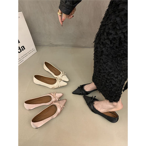 Damen Elegante spitz zulaufende Satin‑Ballerinas im Slipper‑Stil mit zierlicher Schleife Shop Nory