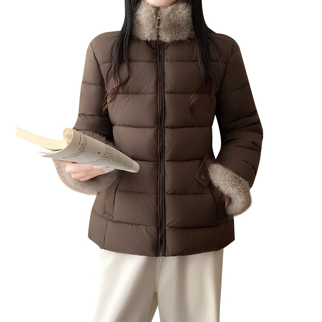 Damen nan taillierte Thermosteppjacke mit abnehmbarem Fake-Fur-Kragen und elastischem Taillengürtel Shop Nory