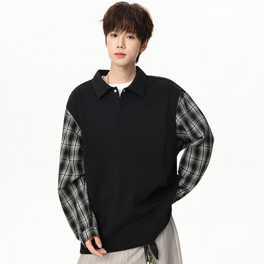 Unisex Oversize-Pullover mit Polokragen und karierter Ärmelkonstruktion Shop Nory