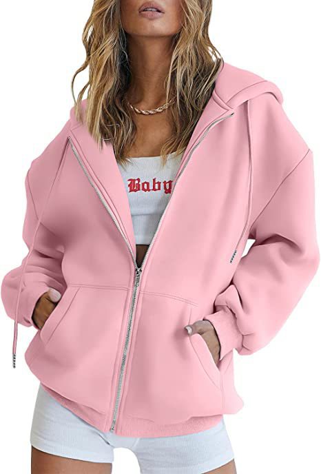 Damen nan oversized Kapuzenjacke mit durchgehendem Reißverschluss Kängurutaschen und weichem Sweatmaterial Shop Nory