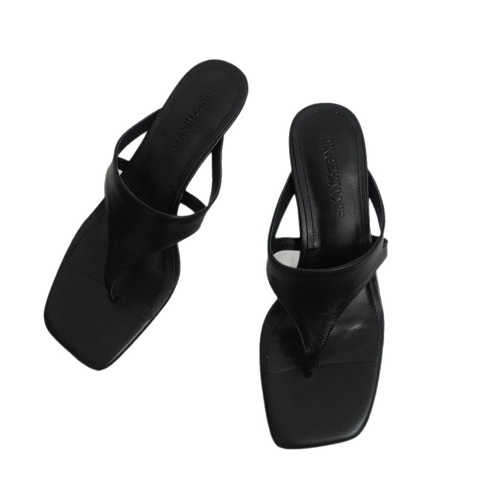 Damen elegante Zehentrenner-Pantoletten aus hochwertigem Wildleder mit bequemer Sohle