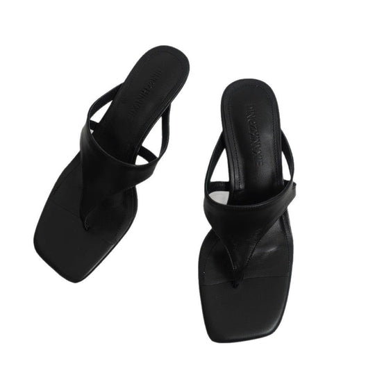 Damen elegante Zehentrenner-Pantoletten aus hochwertigem Wildleder mit bequemer Sohle