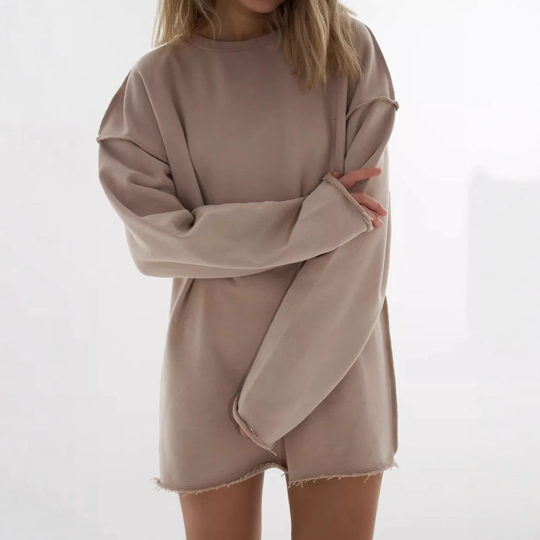 Damen oversized Sweatshirt mit ausgefranstem Saum und verlängerten Ärmeln Shop Nory