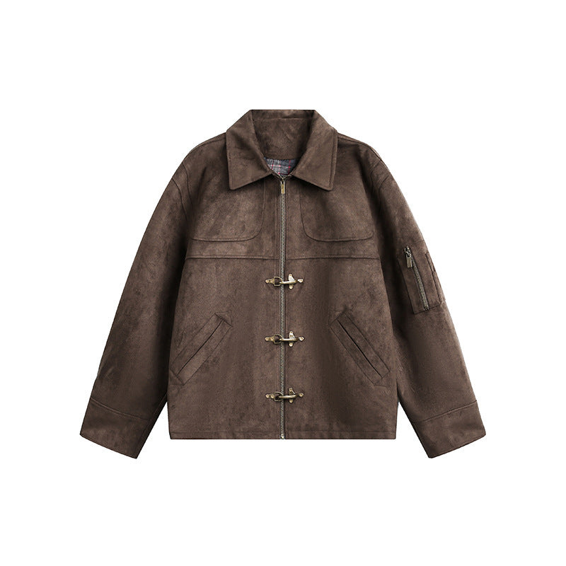 Herren Kurzjacke im Boxy-Format aus Velourslederoptik mit Knebelverschlüssen und Reißverschluss Shop Nory
