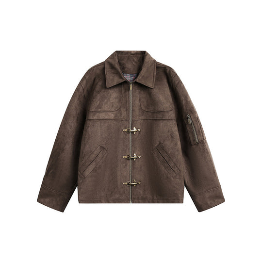 Herren Kurzjacke im Boxy-Format aus Velourslederoptik mit Knebelverschlüssen und Reißverschluss Shop Nory
