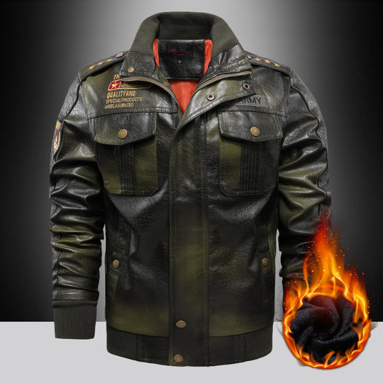 Herren isoliertes Kunstleder-Fliegerblouson im Military-Look mit Applikationen und gerippten Abschlüssen Shop Nory