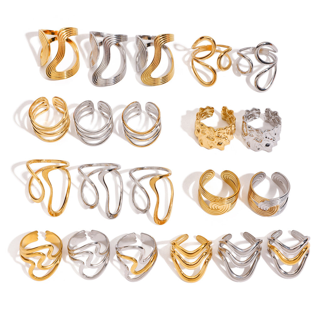 Damen Offener Ring mit elegantem Wellen-Design aus hypoallergenem Edelstahl Shop Nory
