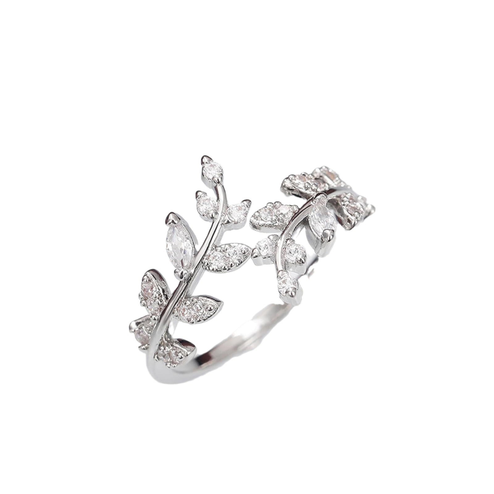 Damen Ring mit filigranem Blattdesign und funkelnden Zirkonia-Elementen Shop Nory