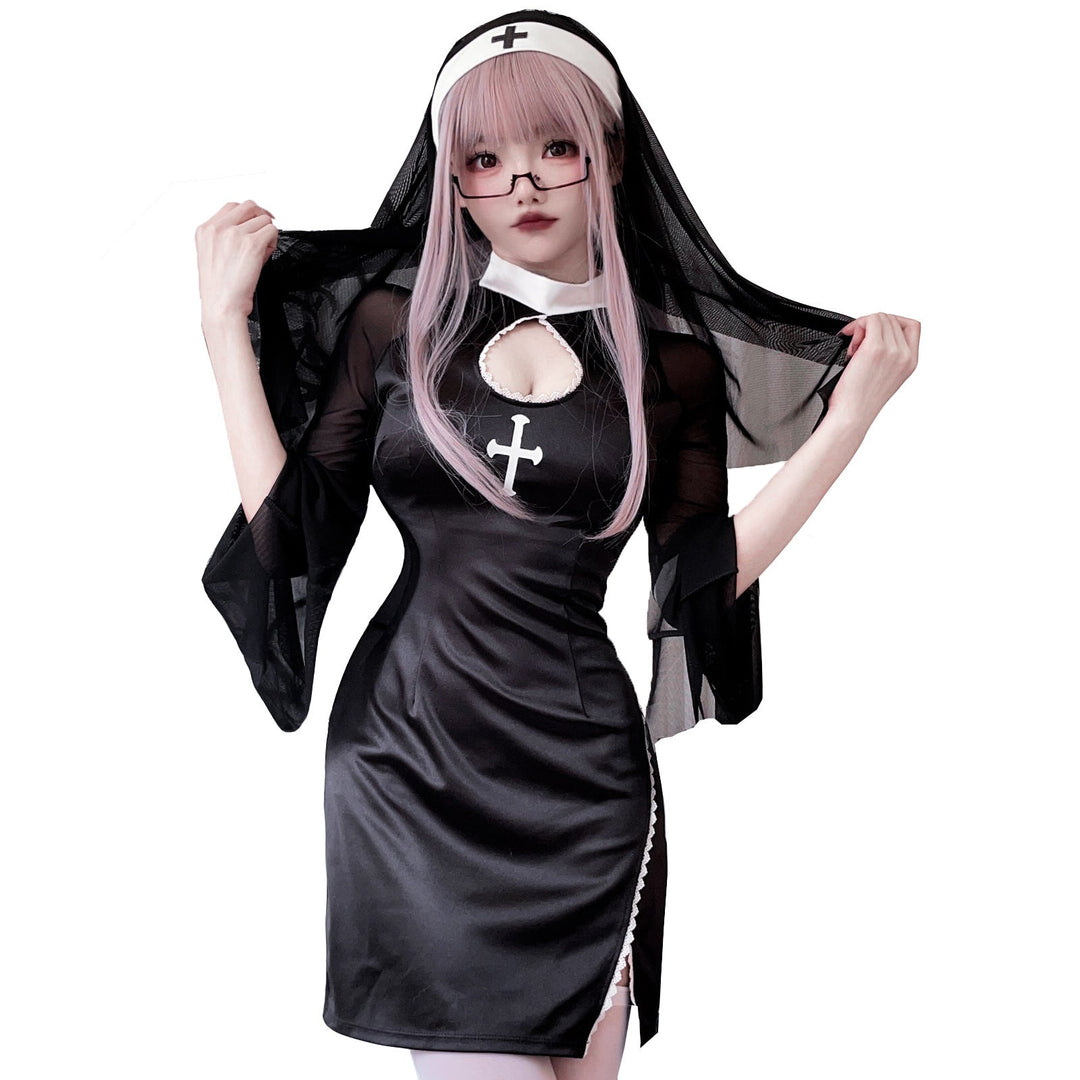 Damen Teufelinnen Kleid mit transparenten Ärmeln und spannenden Akzenten Shop Nory