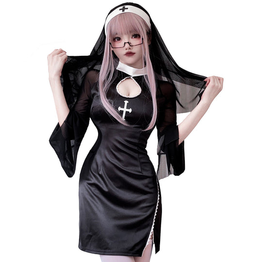 Damen Teufelinnen Kleid mit transparenten Ärmeln und spannenden Akzenten Shop Nory