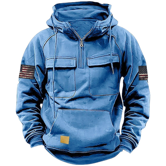 Herren nan Kapuzenpullover mit Halbzip, Cargo-Brusttaschen und Kängurutasche Shop Nory