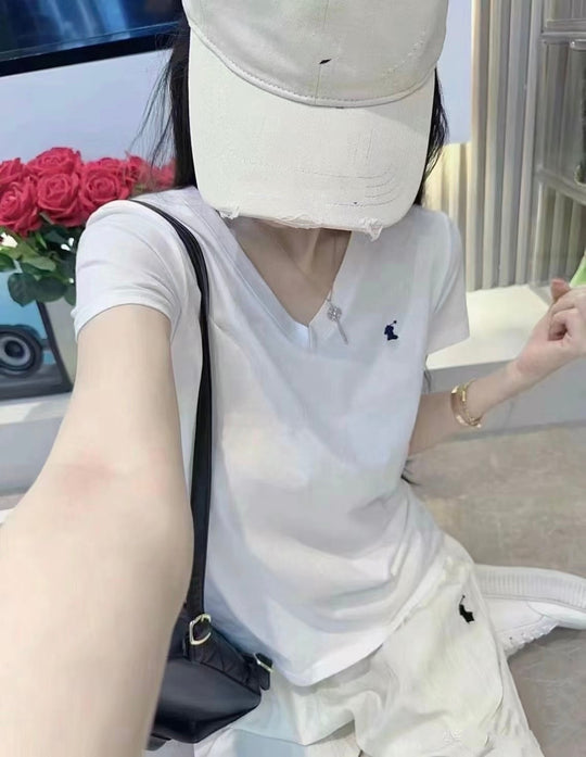 Damen Bequeme und lässige Kurzarm-V-Neck T-Shirt Shop Nory