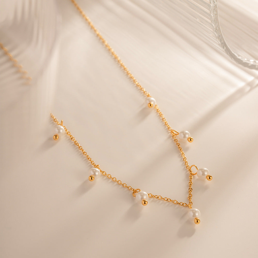 Damen Halskette mit eleganten Süßwasserperlen und feiner Gliederkette Shop Nory