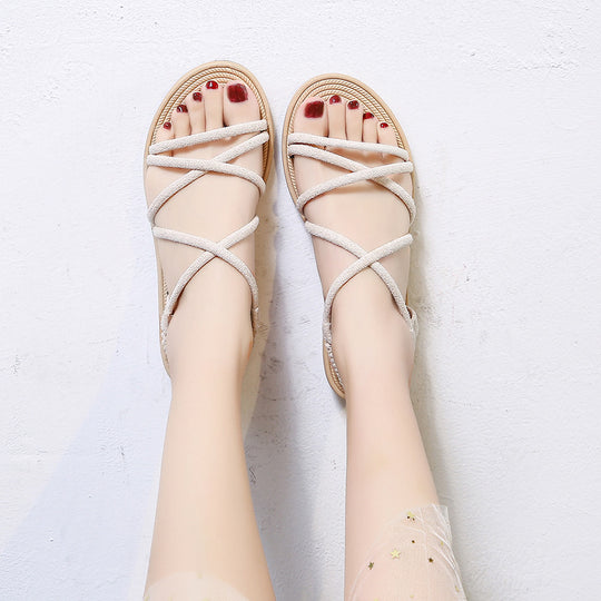 Damen Geflochtene Riemchen-Sandalen mit elastischem Fersenband und gepolstertem Fußbett Shop Nory