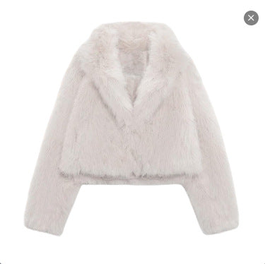 Damen Kurze Cropped Kunstpelzjacke mit voluminösem Schalkragen Shop Nory