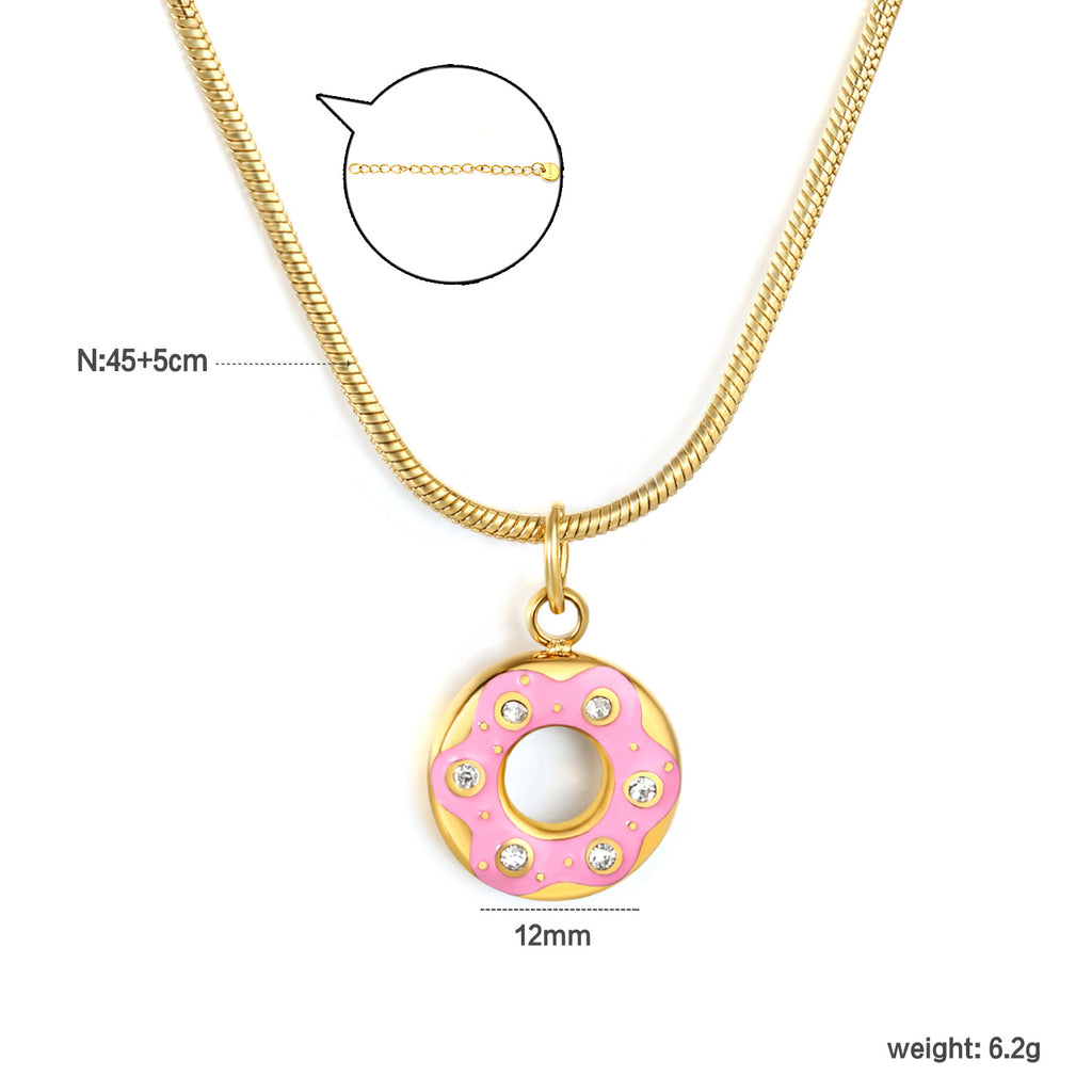 Damen Halskette mit verspieltem Donut-Anhänger und funkelnden Kristallen Shop Nory