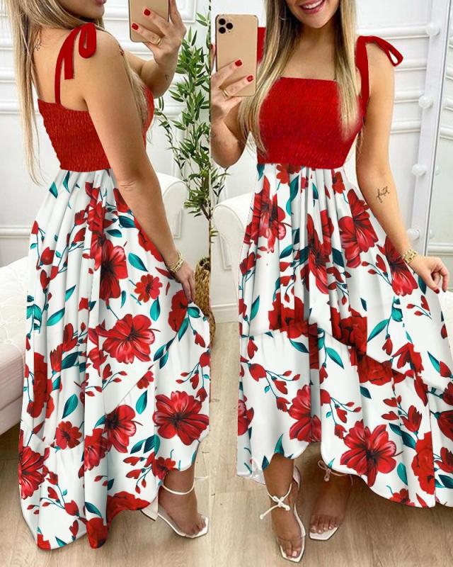 Damen Maxikleid mit Blumenmuster und elastischem Oberteil Shopnory