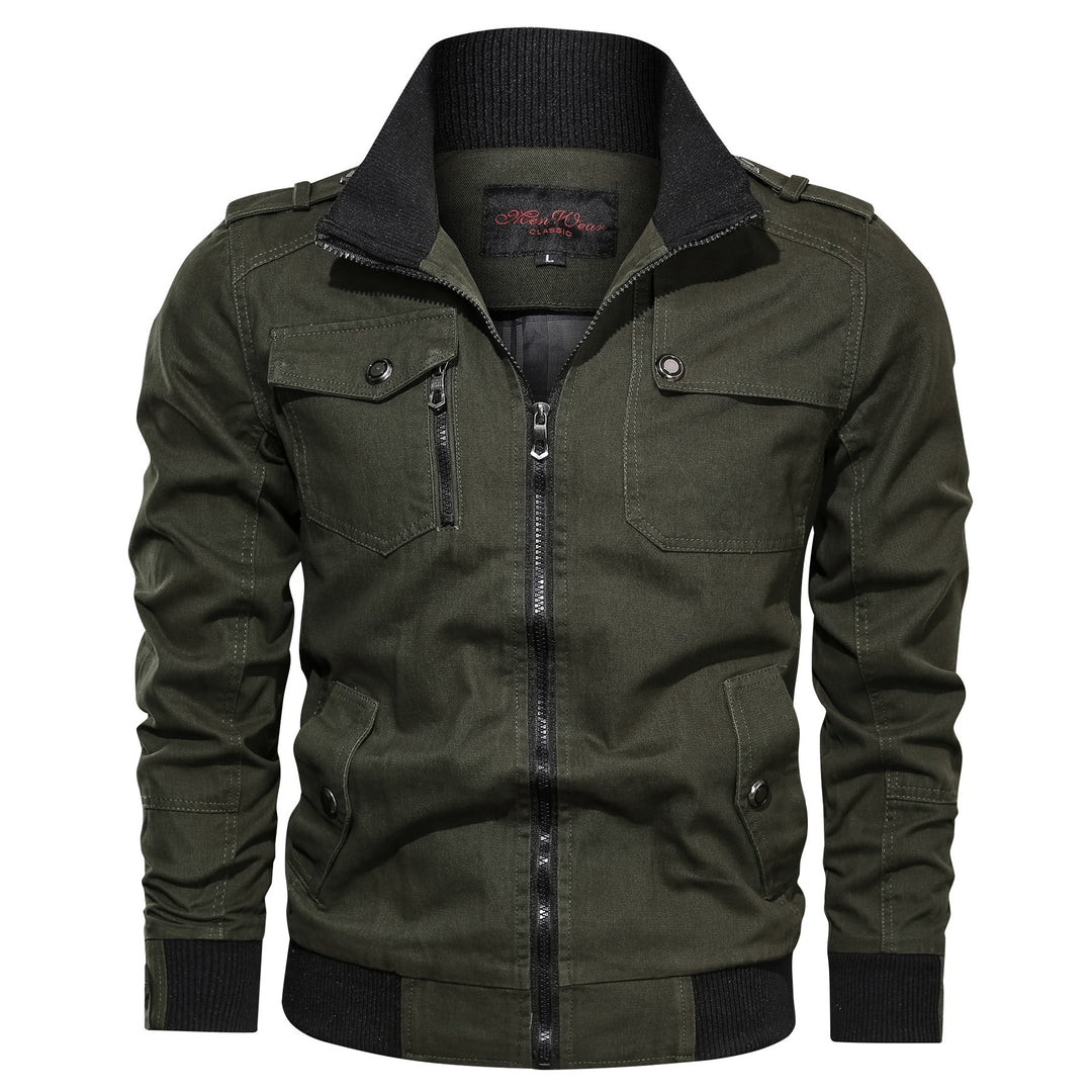 Herren Canvas-Fieldjacke im Bomberstil mit Rippsaum, Stehkragen und Utility-Taschen Shop Nory