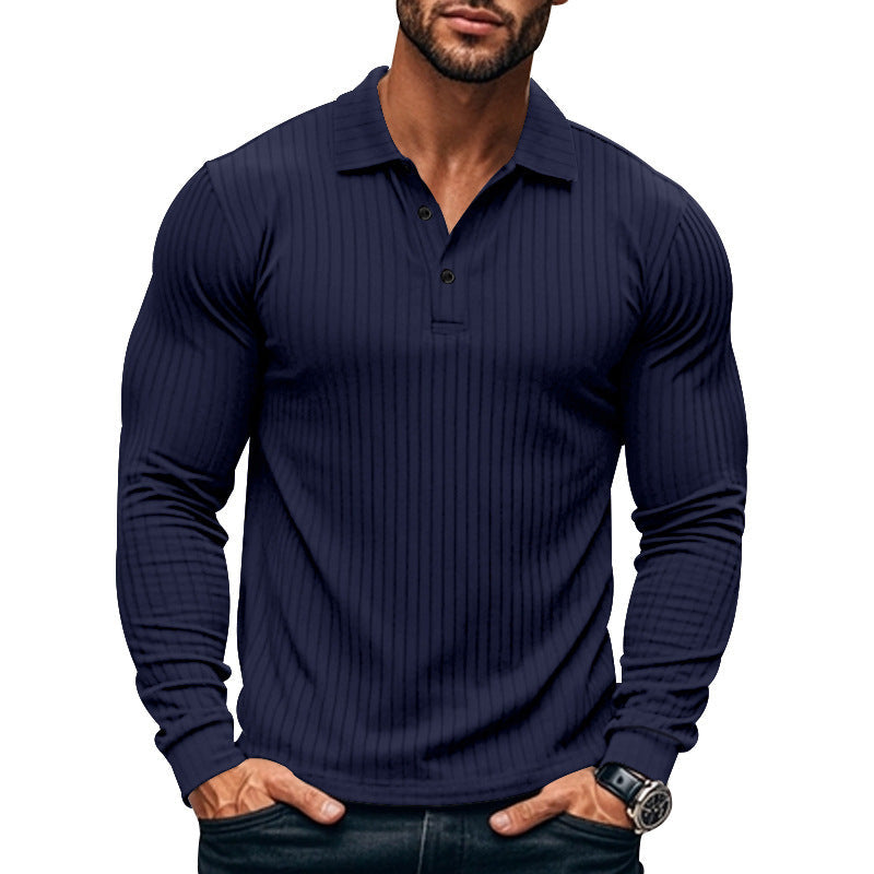 Herren Langarm-Henley-Shirt mit strukturiertem Rippenmuster