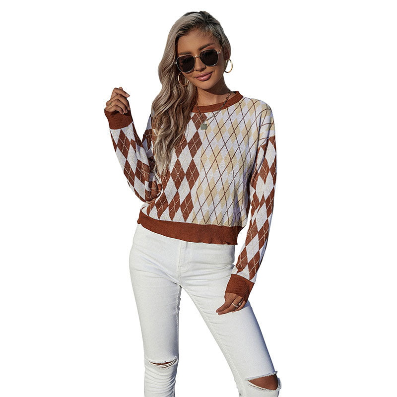 Damen Rauten-Strickpullover mit relaxed Fit und Rundhalsausschnitt Shop Nory