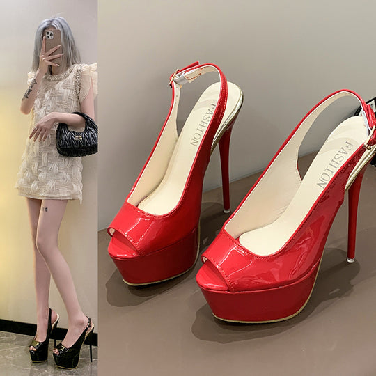 Damen Plateau-Peeptoe-Slingback mit hohem Stilettoabsatz und Lackoptik Shop Nory