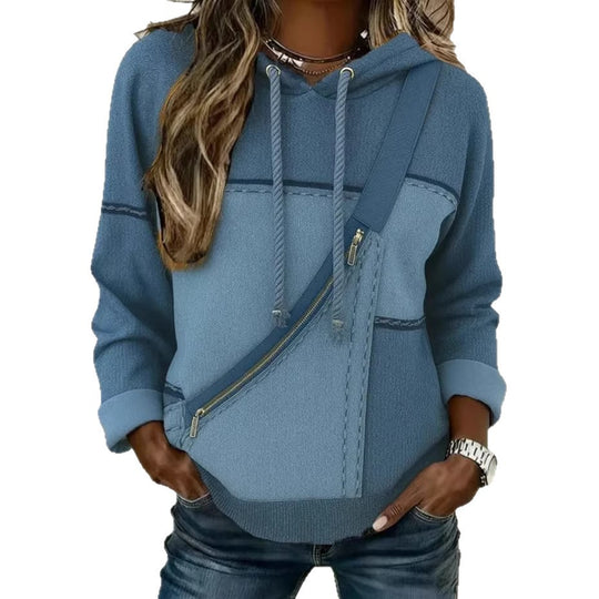 Damen Lässiger Kapuzenpullover mit asymmetrischem Reißverschluss