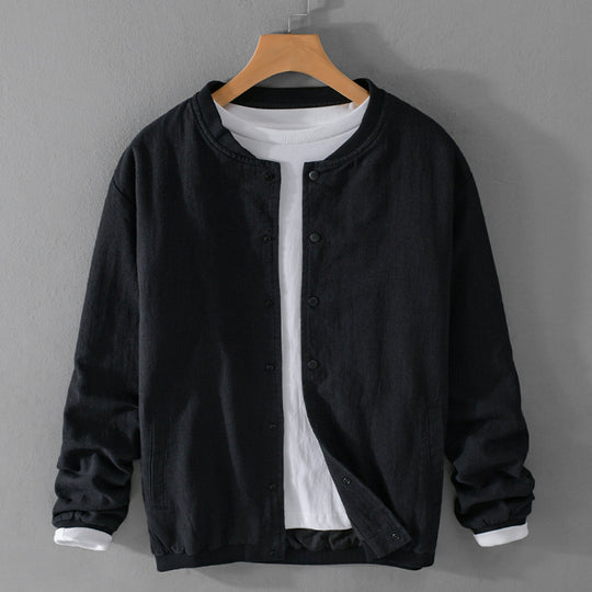 Herren Leichte Leinen-Bomberjacke mit Stehkragen und Druckknöpfen Shop Nory