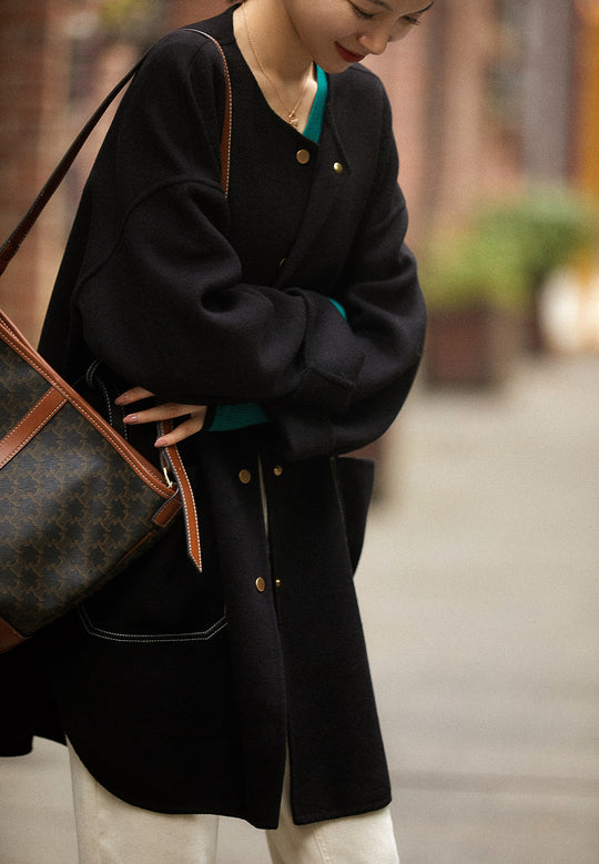 Damen Lässiger und eleganter Wollmantel mit Gürtel Shop Nory