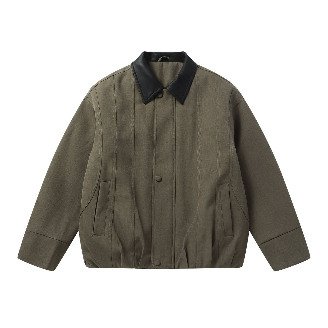 Herren Kurzboxy-Workwear-Blouson mit Lederkragen und vertikaler Steppung Shop Nory