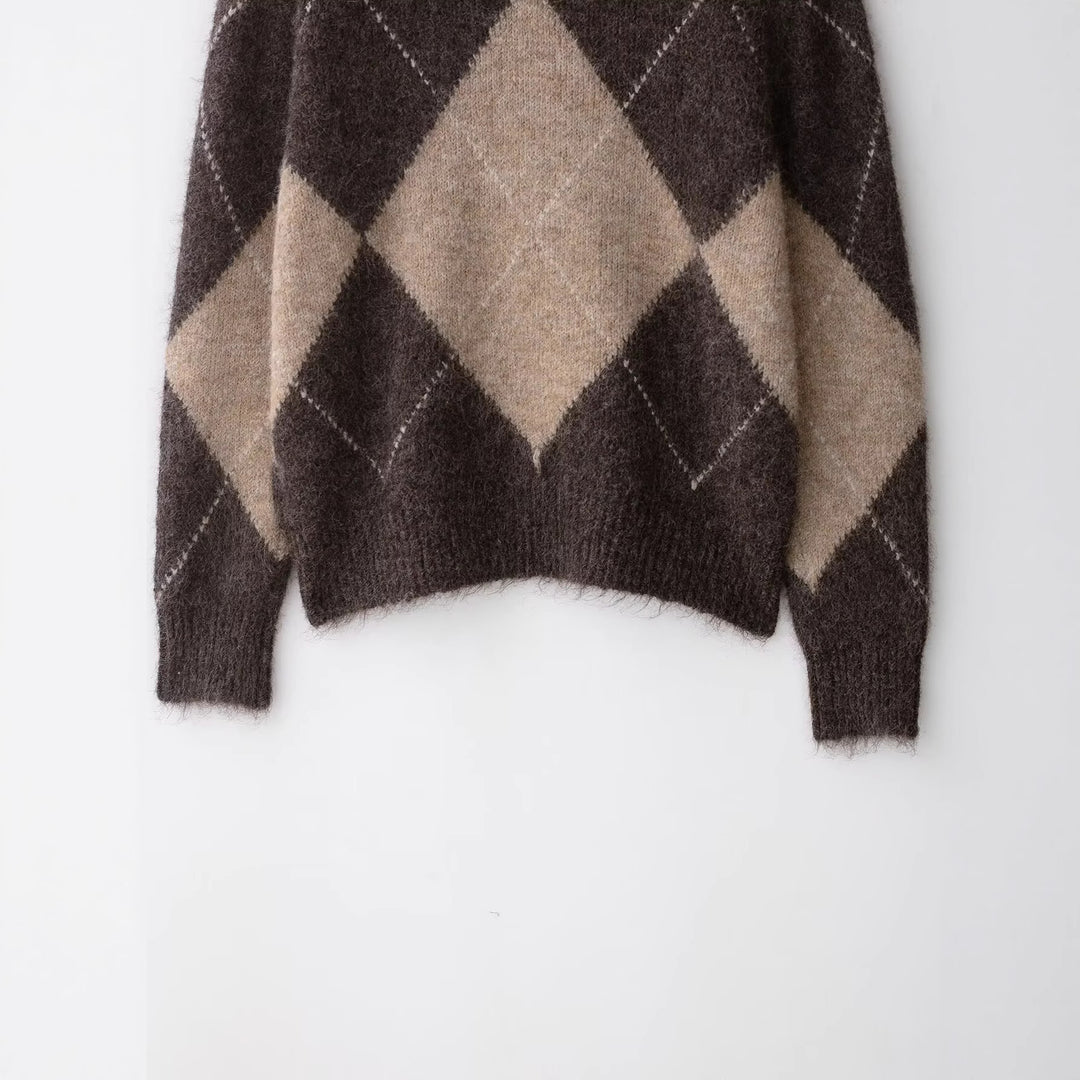 Damen Oversized Strickpullover mit Rollkragen und Rautenmuster Shop Nory
