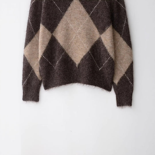 Damen Oversized Strickpullover mit Rollkragen und Rautenmuster Shop Nory