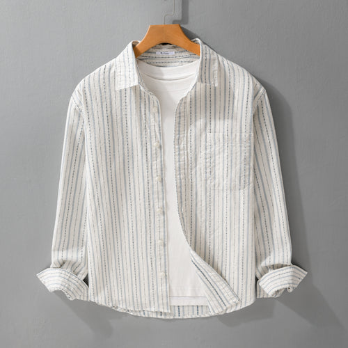 Herren Gestreiftes Overshirt aus Baumwollmix mit Brusttasche und Relaxed-Fit Shop Nory