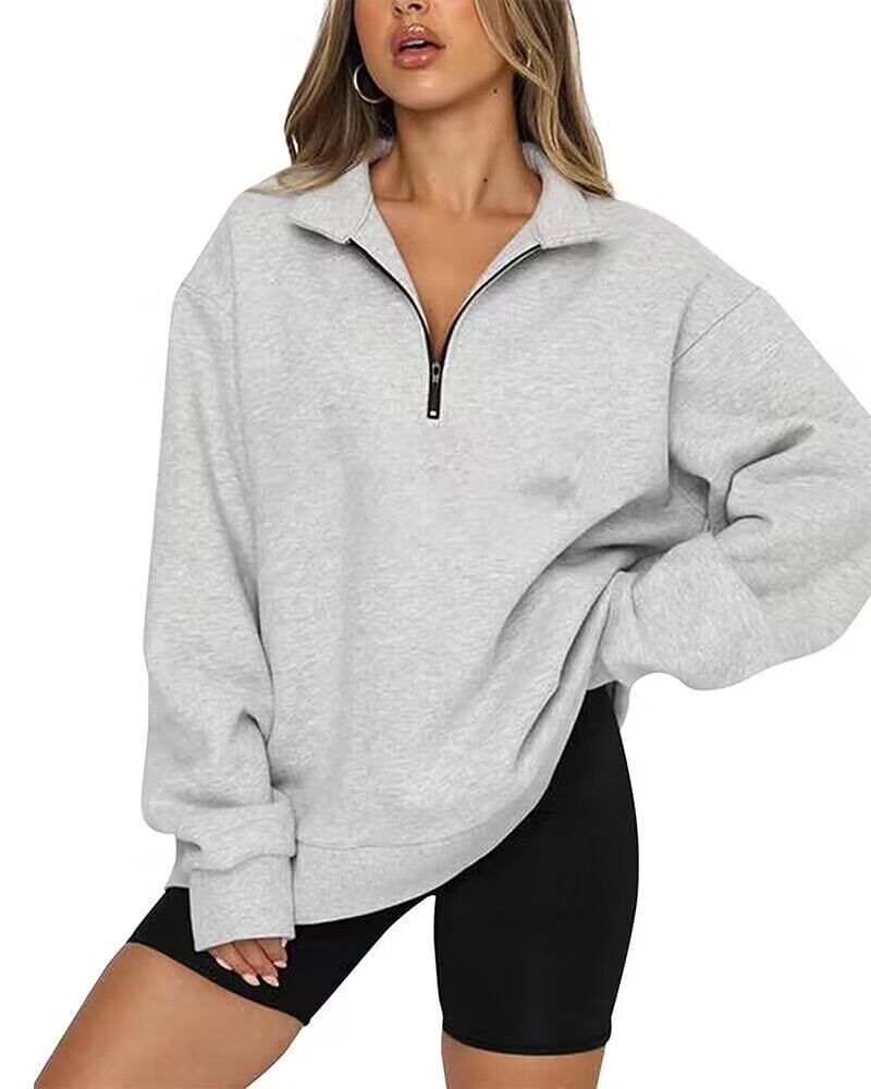 Damen nan oversized Sweatshirt mit halbem Reißverschluss, weichem Fleece-Innenfutter und Kängurutasche Shop Nory