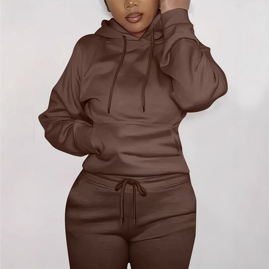 Damen nan figurbetontes Hoodie-und Taillenrock-Set mit Kängurutasche und Tunnelzug Shop Nory