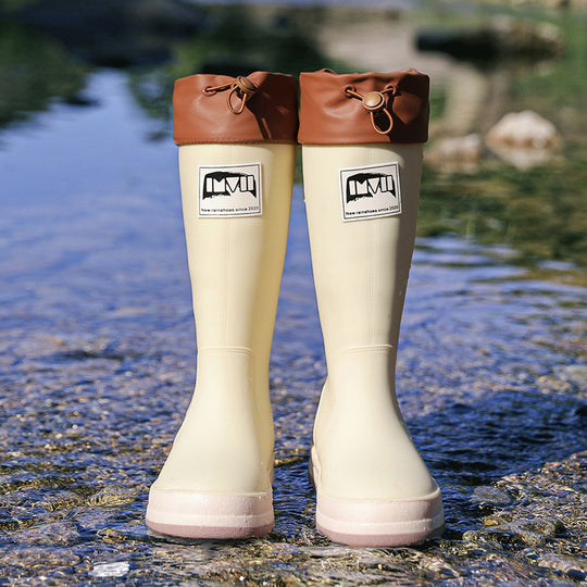 Damen kniehohe wasserdichte Gummistiefel mit verstellbarem Kordelabschluss Shop Nory