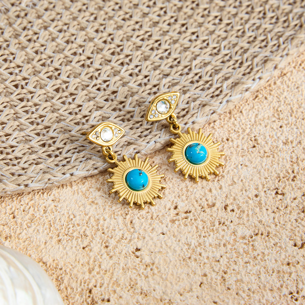 Damen Ohrhänger mit Sonnenmotiv und hochwertigem Edelsteineinsatz Shop Nory
