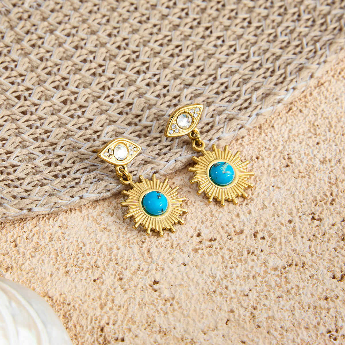 Damen Ohrhänger mit Sonnenmotiv und hochwertigem Edelsteineinsatz Shop Nory