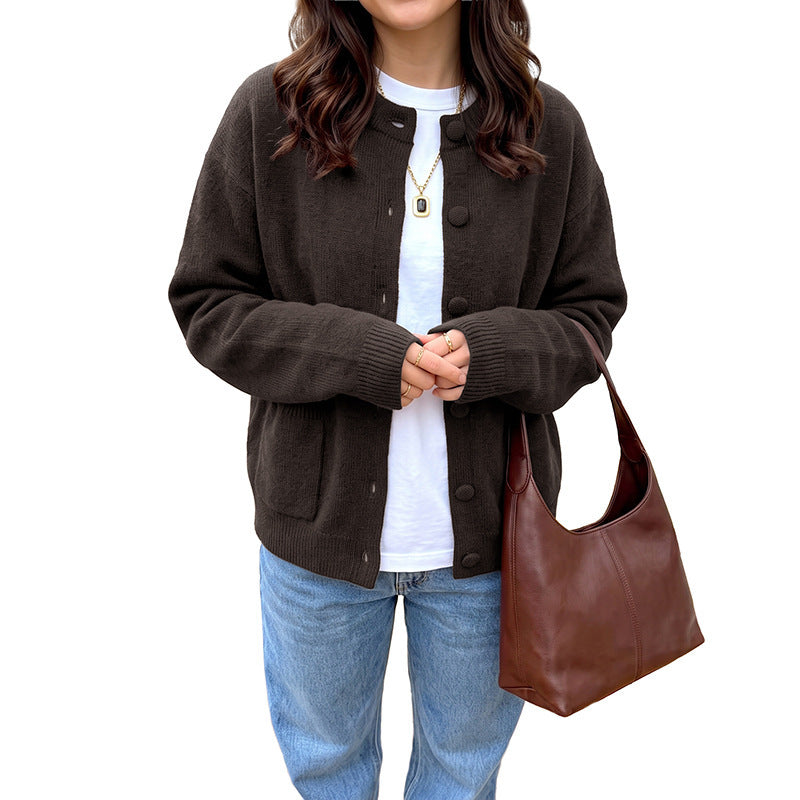 Damen Gemütlicher Strickcardigan mit Knopf- und Taschen-Details Shop Nory