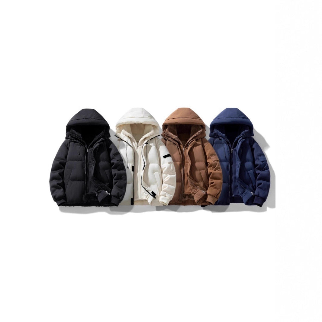 Herren Wattierte Kapuzenjacke mit Teddyfutter und kontrastierenden Softshell-Ärmeln Shop Nory