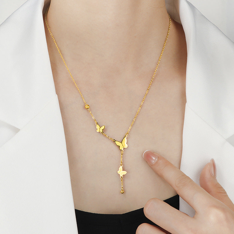 Damen zarte Halskette mit filigranen Schmetterlingsanhängern Shop Nory